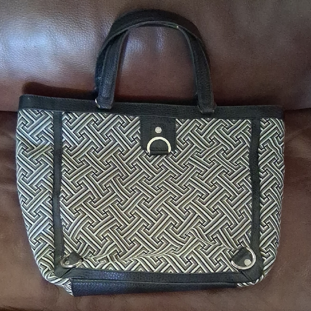 Tommy Hilfiger Black and Cream Patterned Tote
